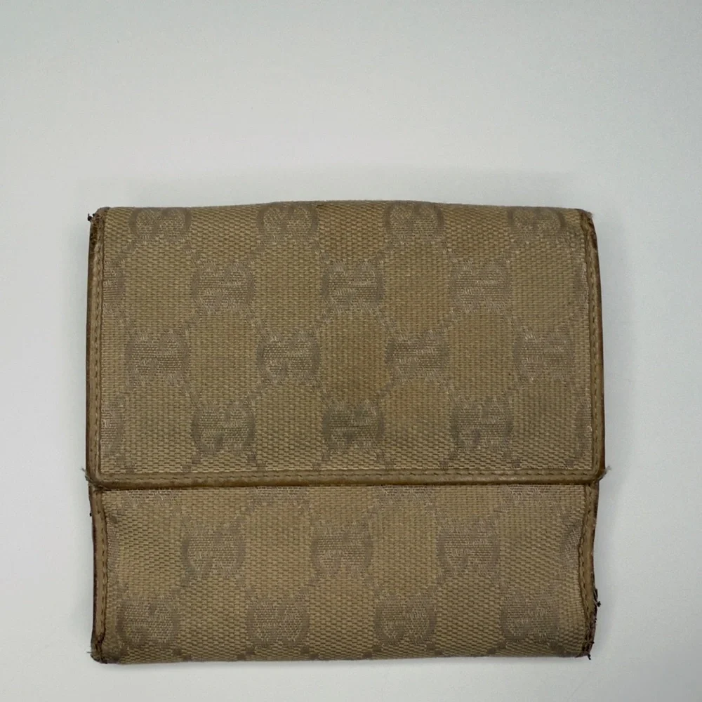 Gucci Tan Monogram Tri-Fold Wallet W/ Coin Pouch| Unisex | Pre-Owned | - Picture 4 of 9